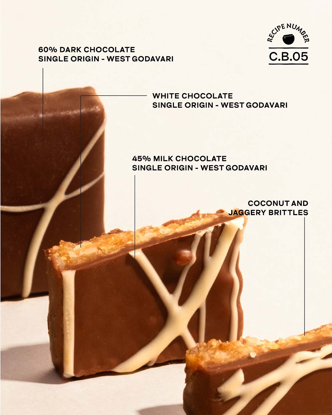 Enrobed Chocolate Coconut Brittles - 45% Milk, 60% Dark & White