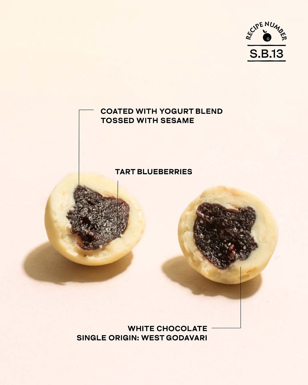 Toasted Sesame & Yogurt Blueberry Chocolate Dragees - White
