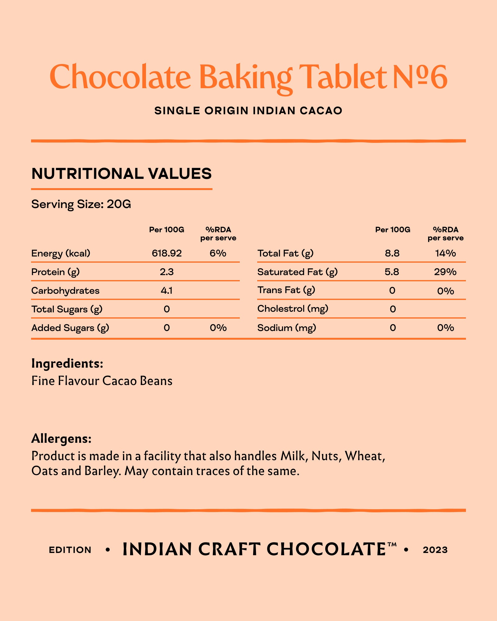 Chocolate Baking Tablet No.6 - 100% Super Dark