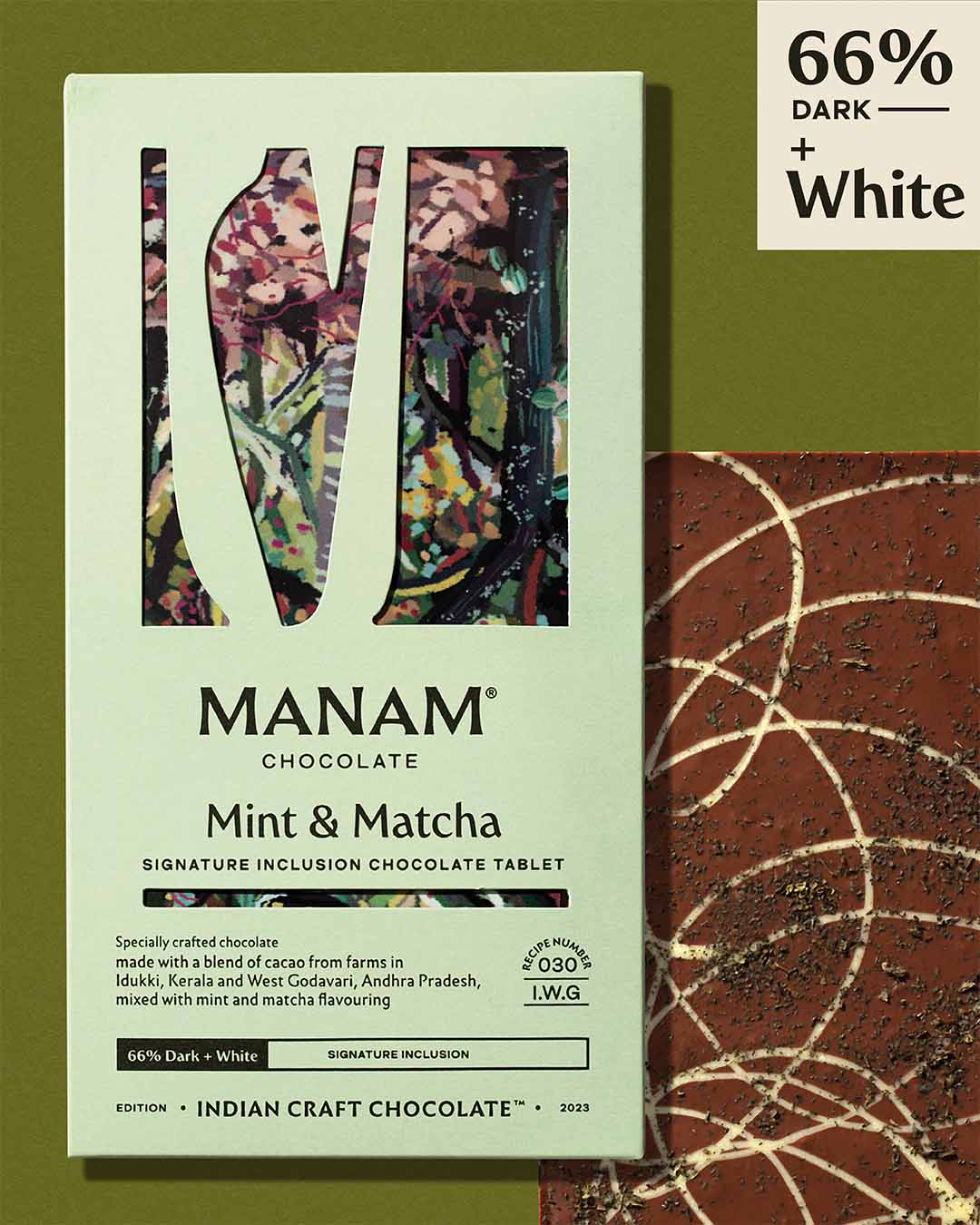 Mint & Matcha Inclusion Tablet - 66% Dark & White