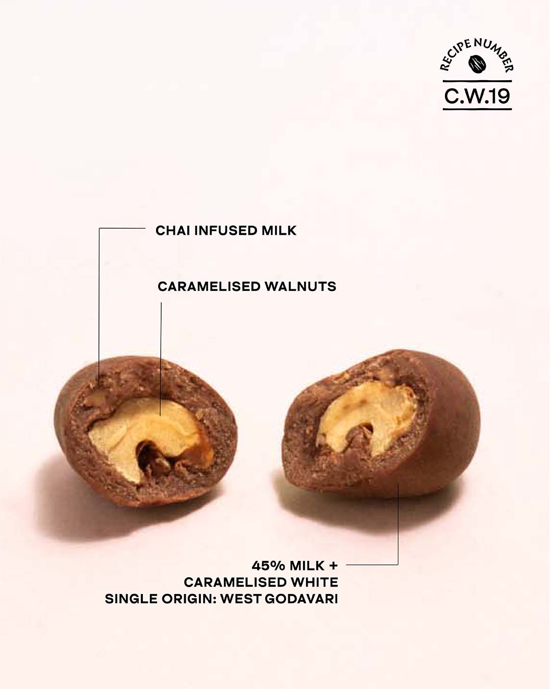 Chai Caramel Walnut Chocolate  Dragees - 45% Milk and Caramelised White